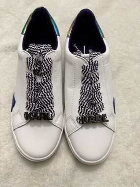 Karl Lagerfeld White Low-Top Sneakers with Iridescent Heel